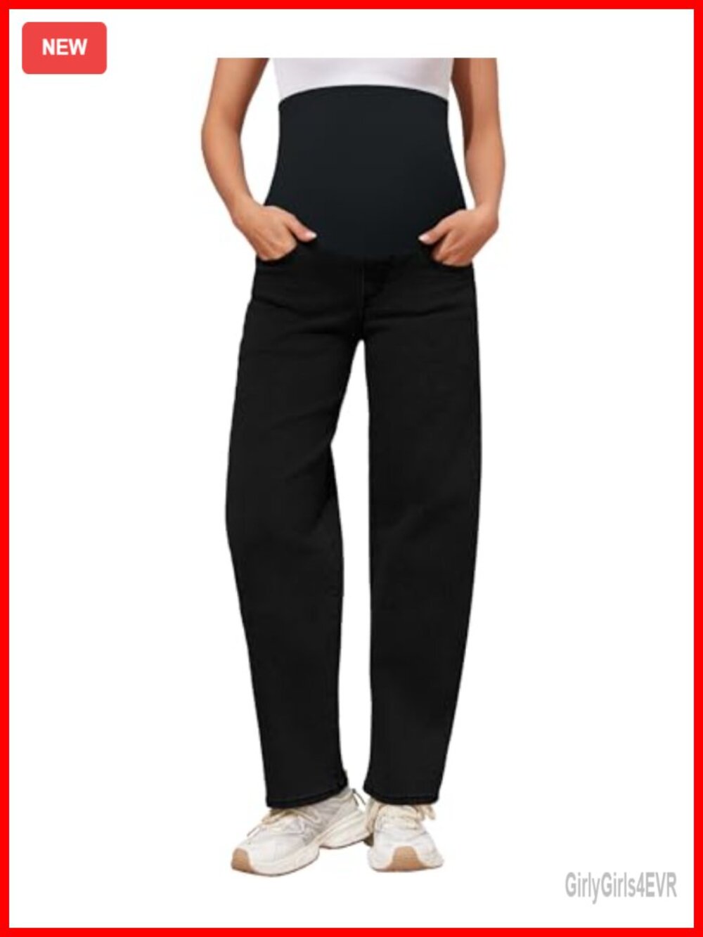 Maternity Over Belly Wide Leg Barrel Jeans Stretchy Denim Pregnancy Pants